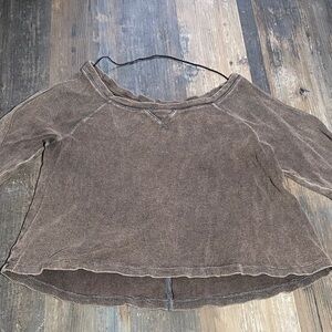 Free People Taupe Off-Shoulder Sweatshirt